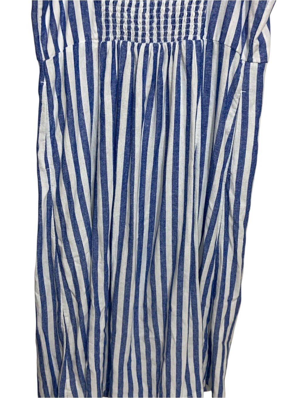 Old Navy Dress Womens XL Linen Blend Smocked Pockets Coastal Nautical Beach Blue - Picture 10 of 11